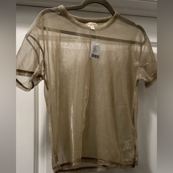 Silence + Noise Gold Metallic Sheer T-Shirt - Picture 2 of 6
